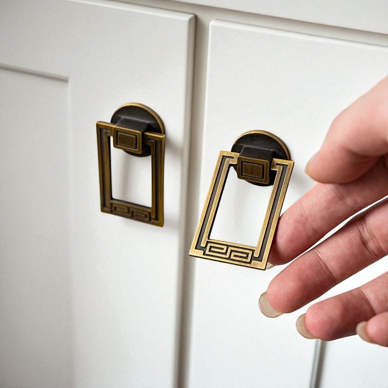 Solid Brass Handles – Antique Brushed Pulls with Oriental Design Accents - Image 2