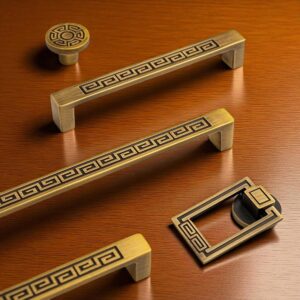 Solid Brass Handles – Antique Brushed Pulls with Oriental Design Accents