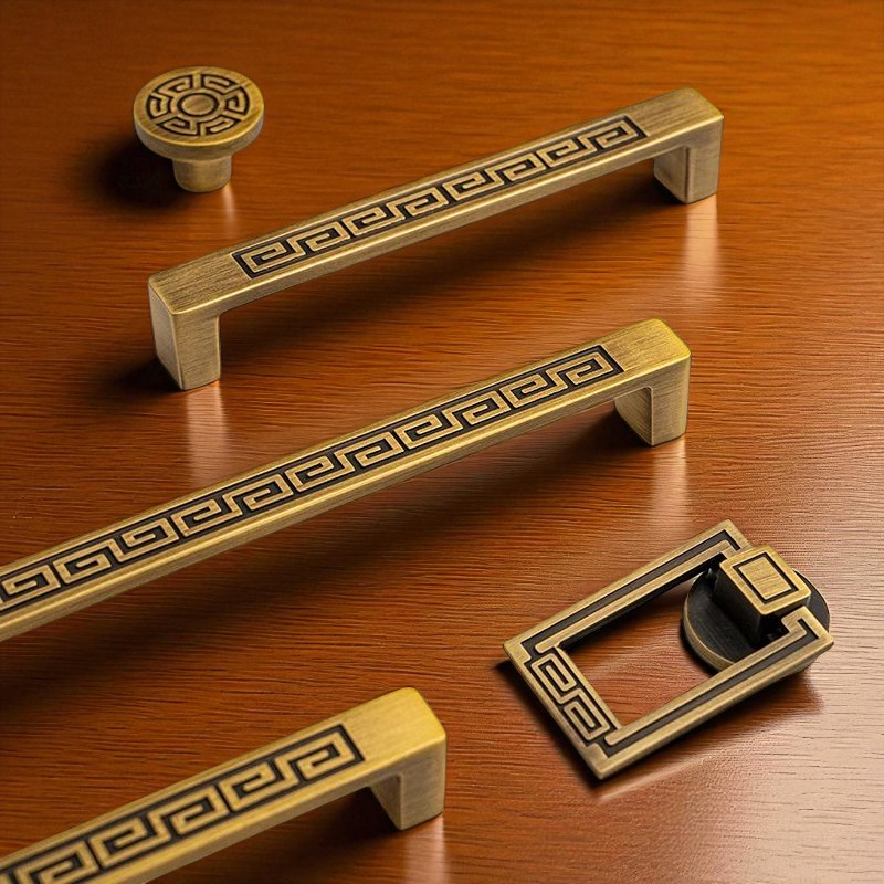 Solid Brass Handles – Antique Brushed Pulls with Oriental Design Accents