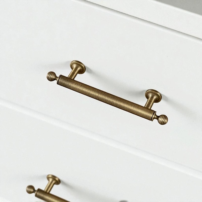 Ribbed Antique Brass Handle – Solid Brass Cabinet Pull in Classic Vintage Style - Image 4