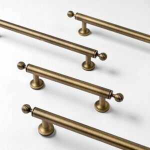 Ribbed Antique Brass Handle – Solid Brass Cabinet Pull in Classic Vintage Style