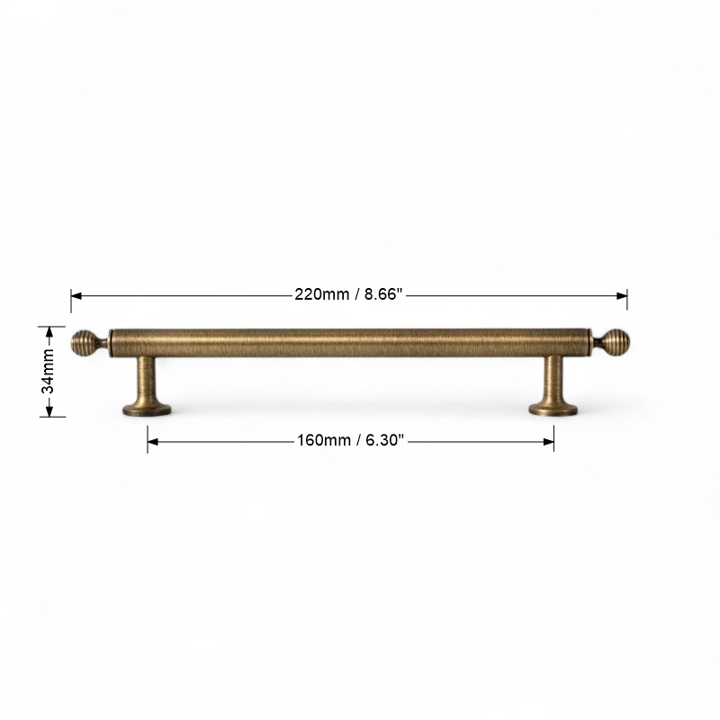 Ribbed Antique Brass Handle – Solid Brass Cabinet Pull in Classic Vintage Style - Image 10