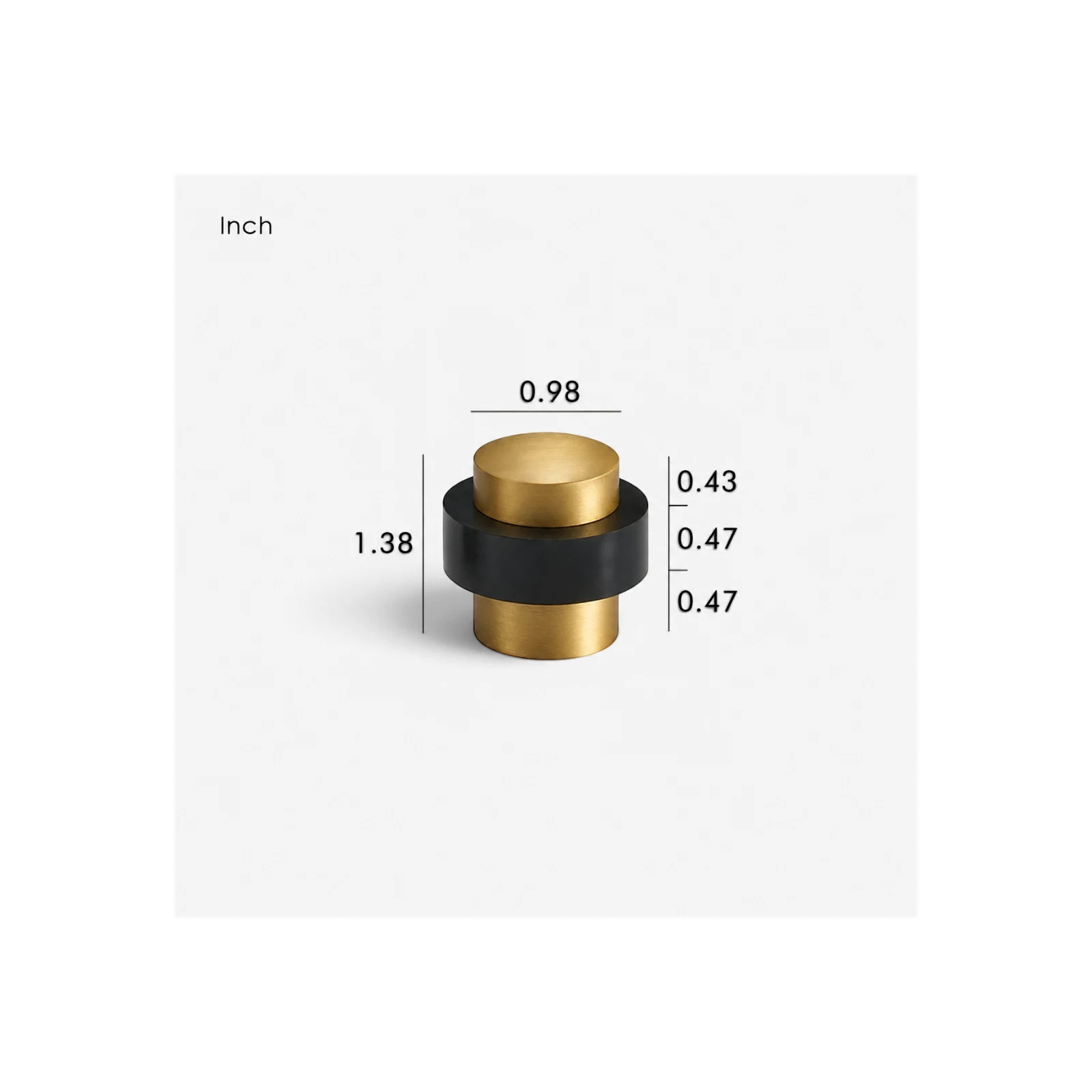 Brushed Brass door stop dimensions: 1.38 inches high and 0.98 inch body diameter