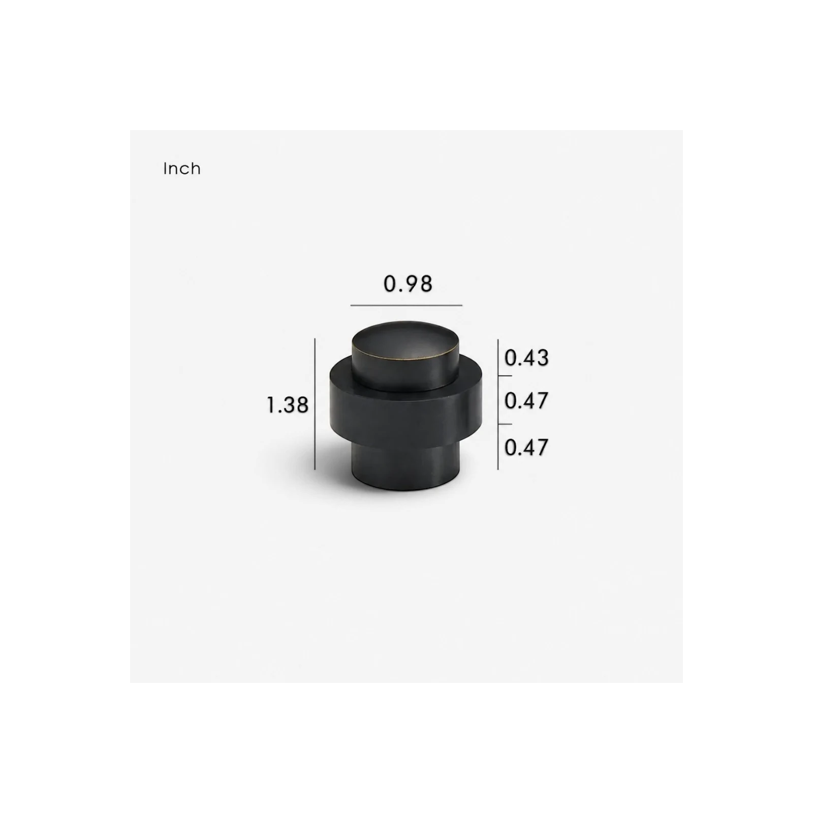 Black Brass door stop dimensions: 1.38 inches high and 0.98 inch body diameter