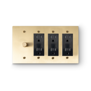 4 Gang 1 Rotary Dimmer & 3 Duplex Outlets - Brass plate, Brass screws - Front view