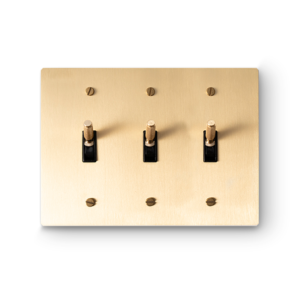 3 Gang Toggle Switches - Brass plate, Brass screws - Front view