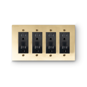4 Gang 4 Duplex Outlets - Brass plate, Brass screws - Front view