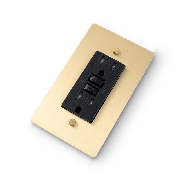 1 Gang GFCI Outlet - Brass plate, Brass screws - Right angled view