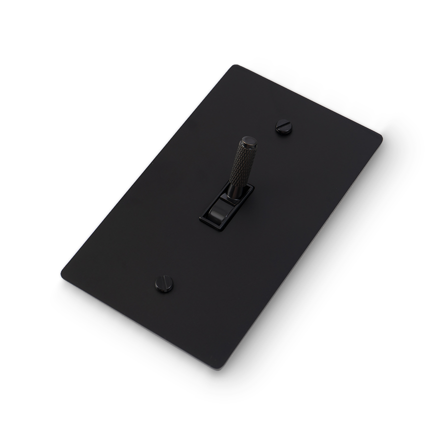 1 Gang Toggle Switch - Black plate, Black screws - Right angled view