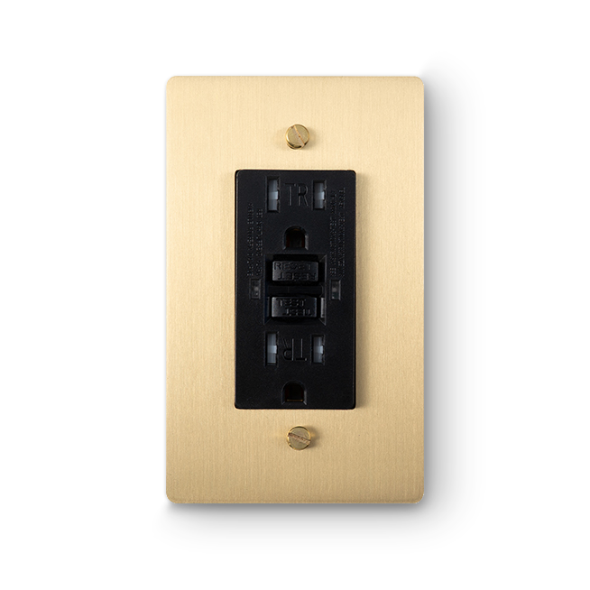 1 Gang GFCI Outlet - Brass plate, Brass screws - Front view
