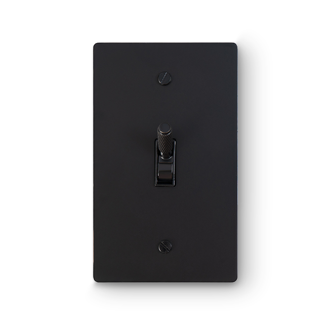 1 Gang Toggle Switch - Black plate, Black screws - Front view