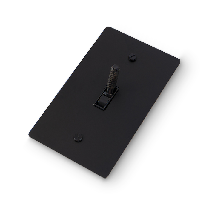1 Gang Toggle Switch - Black plate, Black screws - Right angled view