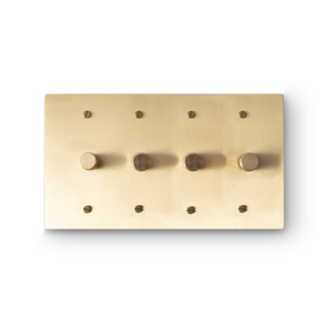 4 Gang 4 Rotary Dimmers - Brass plate, Brass screws - Front view