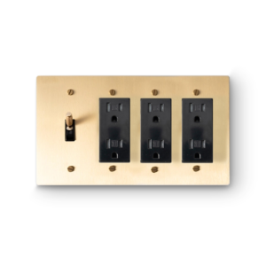 4 Gang 1 Toggle Switch & 3 Duplex Outlets - Brass plate, Brass screws - Front view